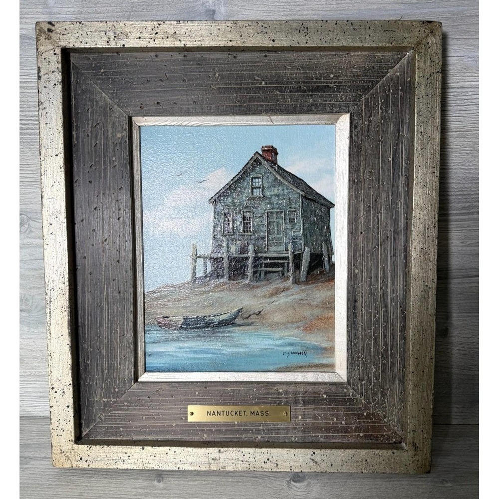 Oil Painting On Canvas Nantucket Mass Coastal Art Fishing House Signed Sadowski